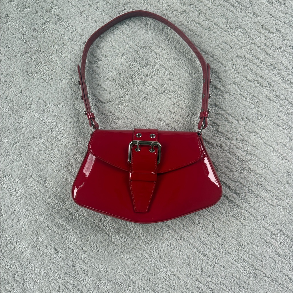 Reformation Rafaella Buckled Glossy Red Shoulder Bag
